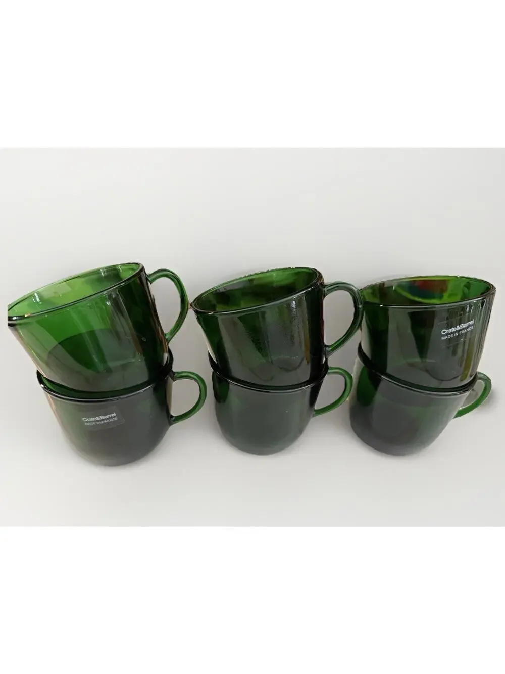 Vintage Crate And Barrel Green Emerald Glass Punch Cups Set of 6 Made in France